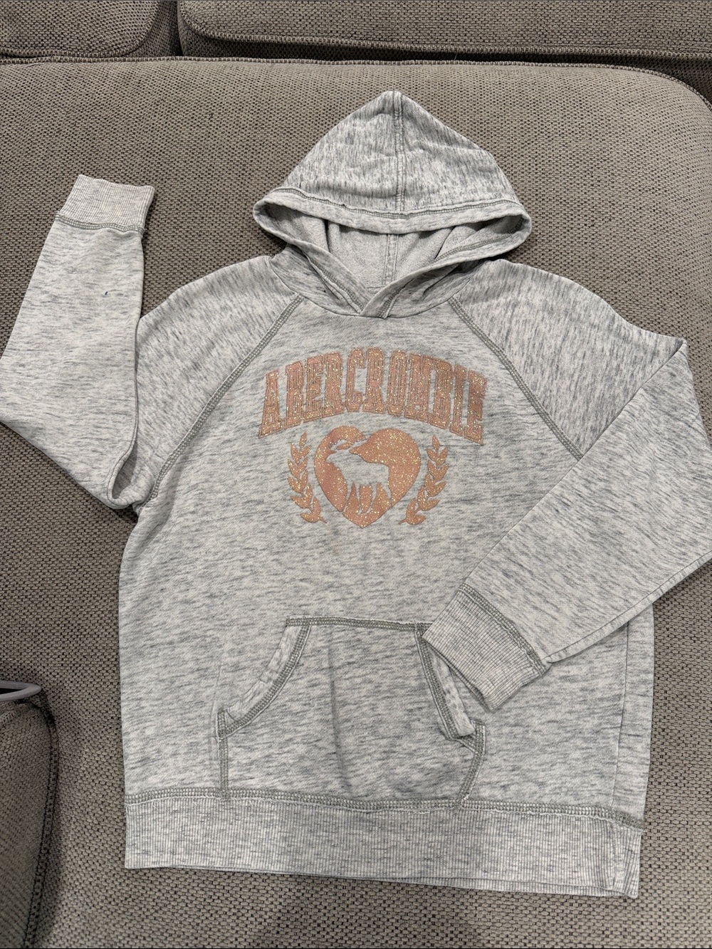 Abercrombie & Fitch Light Grey Heather Hoodie with pink sparkle Logo
